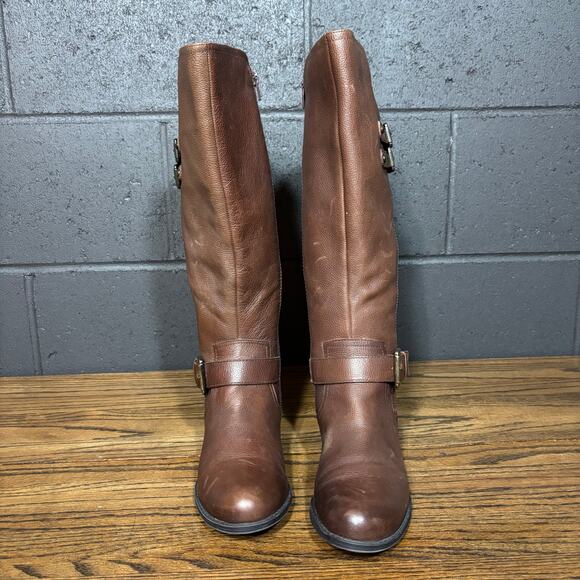 Naturalizer Jett Brown Leather Riding Boots Women’s 6M Wide Calf Knee High Zip - Picture 2 of 8
